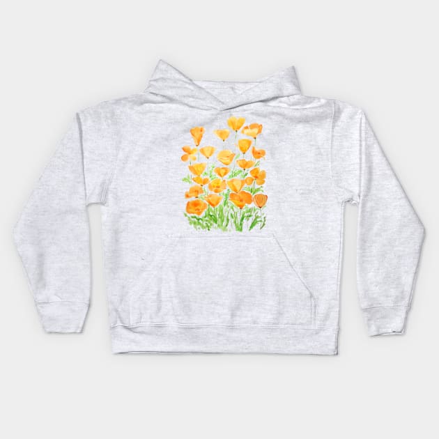 orange California poppy watercolor painting Kids Hoodie by colorandcolor